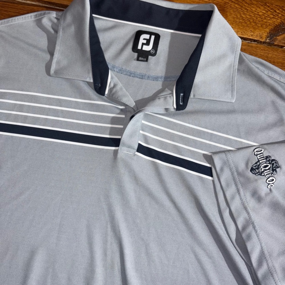 FootJoy Polo Shirt Men 2XL Gray Striped Short Slv Golf Performance Quit Qui Oc
